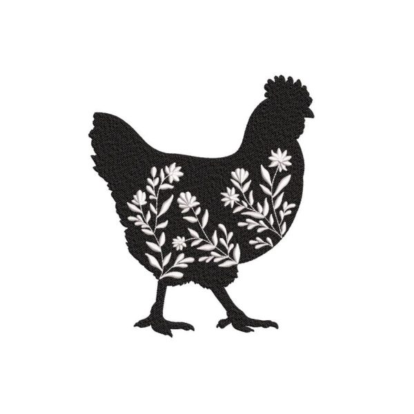 Black Chicken with Flowers Embroidery Design, 3 sizes, Instant Download Cheap