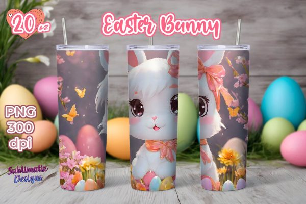 Cute Easter Bunny Tumbler Wrap | 20oz Skinny Tumbler Wrap Sublimation Design For Discount