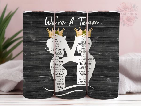 We Are A Team Black Couple 20oz Tumbler Wrap PNG, Husband and Wife Tumbler, Straight & Tapered Tumbler Wrap, Instant Digital Download Online Sale