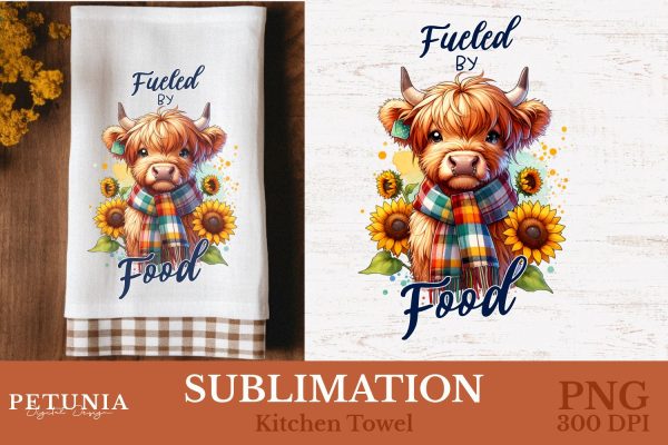 Kitchen Towel Sublimation Designs | Highland Cow PNG Fashion