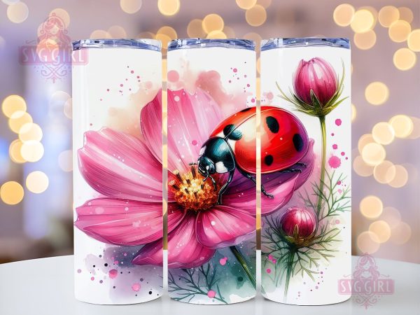 Watercolor Cute Ladybug 20oz Tumbler Wrap Sublimation Design, Straight Tapered Tumbler Wrap, Ladybug Tumbler Png, Instant Digital Download For Sale