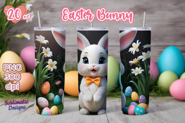 Easter Bunny with Flower Tumbler Wrap | 20oz Skinny Tumbler Wrap Sublimation Design Hot on Sale