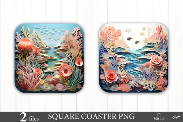 Seashell Coaster Paper Sublimation PNG. Paper Quilled Sea on Sale