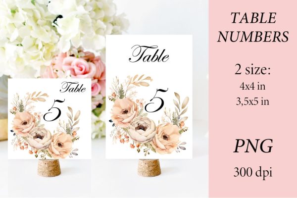 Table Number Cards PNG. Flower Seating Name PNG Sale