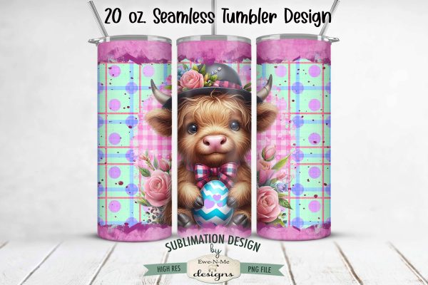 Easter Highland Cow with Easter Egg 20 oz Seamless Tumbler Wrap Design Online Hot Sale