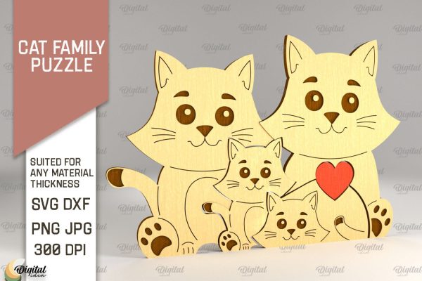 Cat Family Puzzle SVG. Cat Figurine Laser Cut Online