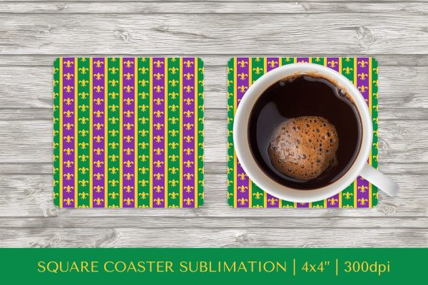 Mardi Gras coaster sublimation. Fleur de lis square coaster Online Hot Sale