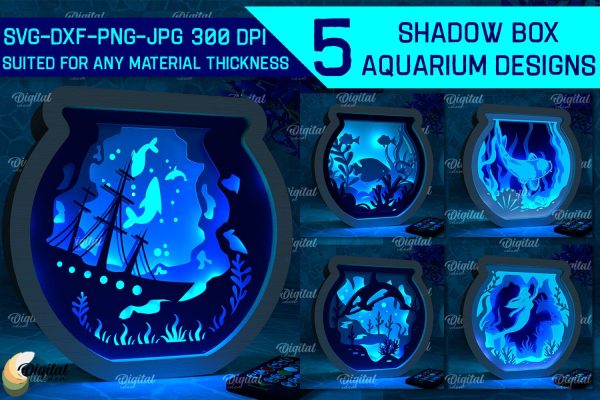 Shadow Box Aquarium Paper Cut Bundle. 3D Light Box SVG For Cheap