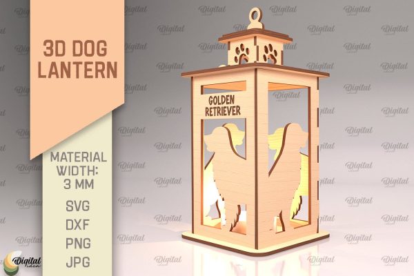 3D Dog Lantern SVG. Laser Cut Lamp. Golden Retriever SVG Online
