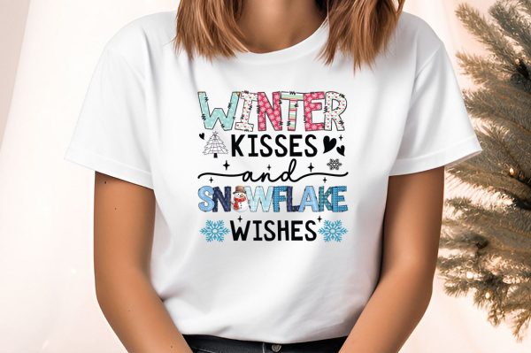 Winter kisses and snowflake wishes PNG Design For Discount