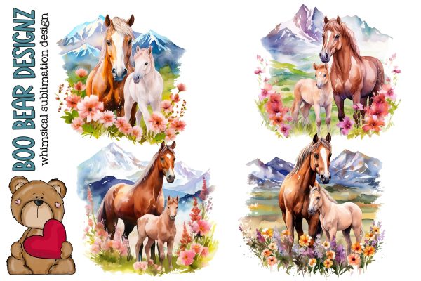 Watercolor Mare and Foal Clipart Supply