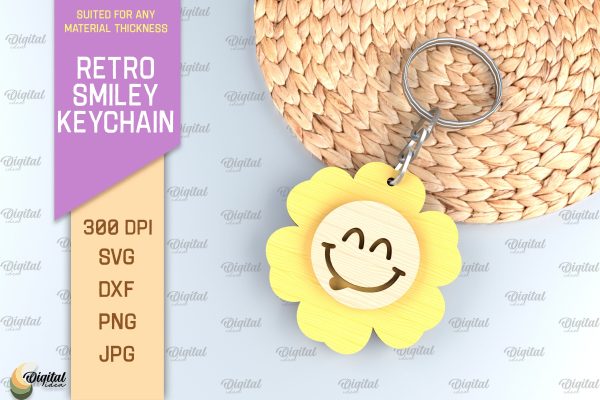 Retro Smiley Keychain SVG. Smiley Face Keychain Laser Cut For Discount
