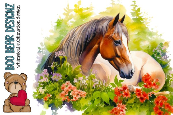 Watercolor Floral Horse Clipart Sale