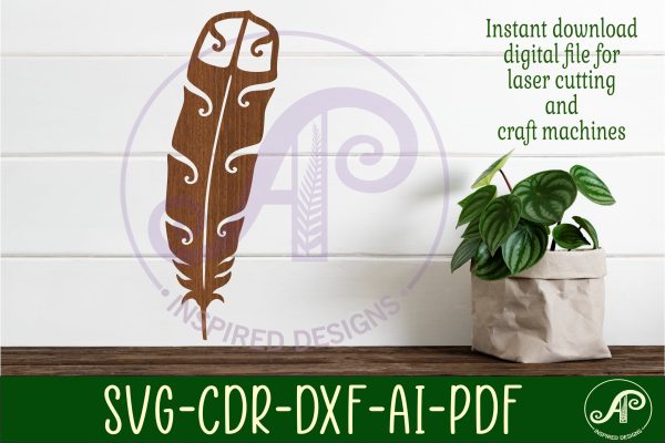 Huia feather design 2 wall sign 40cm tall laser cut files Online