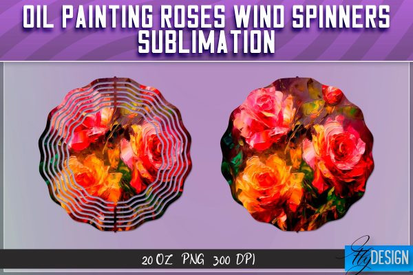 Oil Painting Roses Wind Spinners Sublimation | PNG Design For Sale