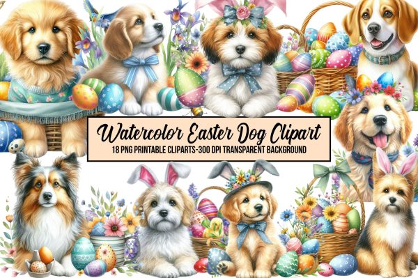 Watercolor Easter Dog Clipart For Sale