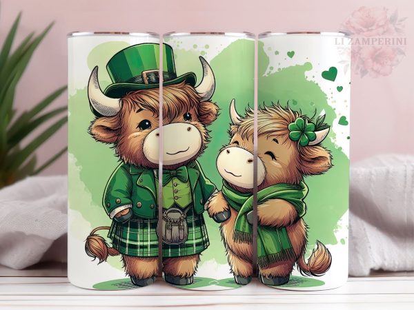 Highland Cow St. Patrick Sublimation Tumbler PNG,  St. Patrick s Day 20oz Tumbler Wrap PNG, Straight & Tapered Tumbler Wrap, Instant Digital Download Hot on Sale