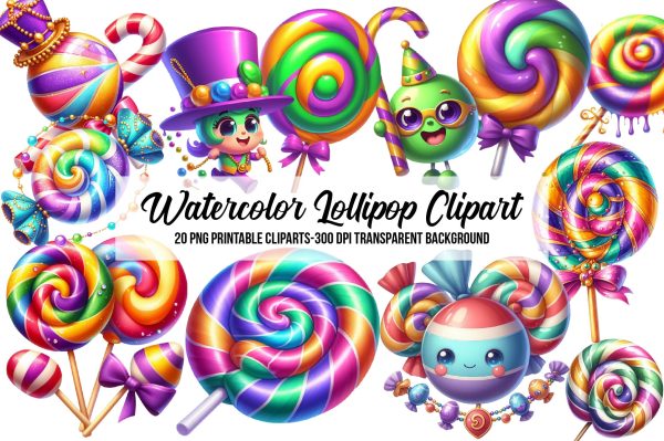 Watercolor Lollipop Clipart Hot on Sale