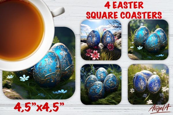 Easter square coaster sublimation   3d easter blue egg png Online Sale