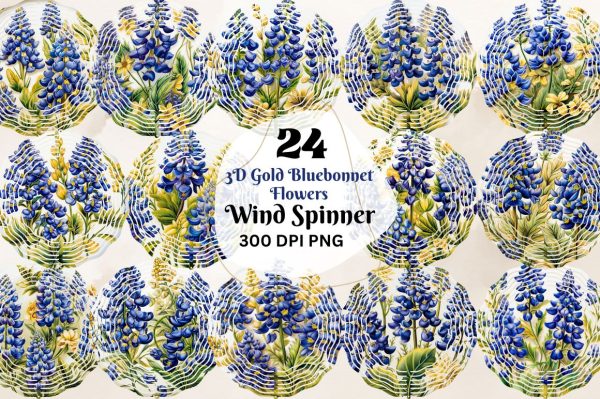 3D Gold Bluebonnet Flowers Wind Spinner Bundle Online