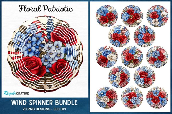 Floral Patriotic Wind Spinner  Sublimation Bundle on Sale
