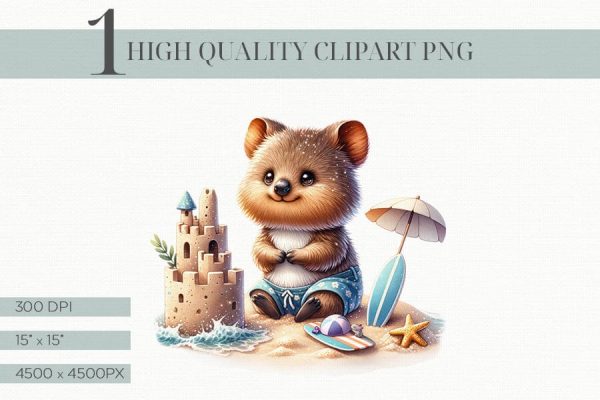 Quokka Australian Animal Beach Scene Clipart PNG Fashion