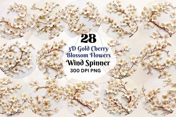 3D Gold Cherry Blossom Flowers Wind Spinner Bundle Hot on Sale