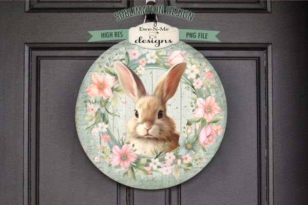 Spring Bunny Green Round Sublimation Design Sale