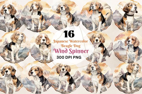 Japanese Watercolor Beagle Dog Wind Spinner Bundle Discount