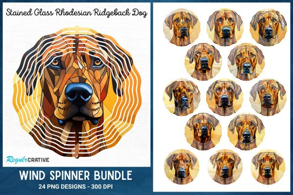 Stained Glass Rhodesian Ridgeback Dog Wind Spinner Bundle For Sale