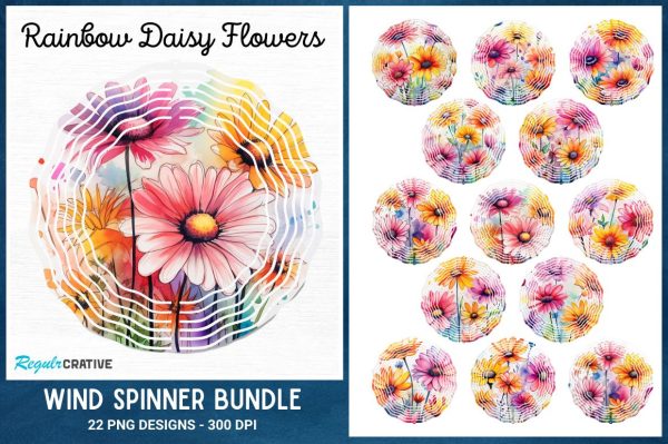 Rainbow Daisy Flowers Wind Spinner Bundle Online now