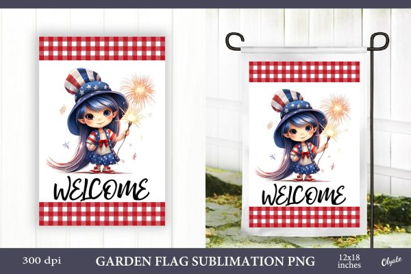 Welcome Garden Flag PNG. Patriotic Garden Flag PNG. Gnome For Discount