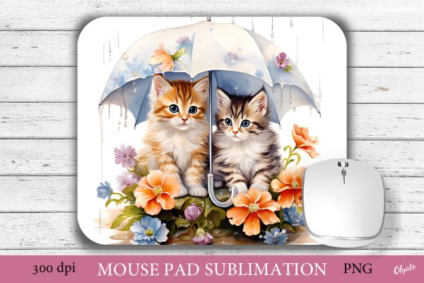 Mouse Pad PNG. Cats with Umbrella Sublimation PNG Online Hot Sale