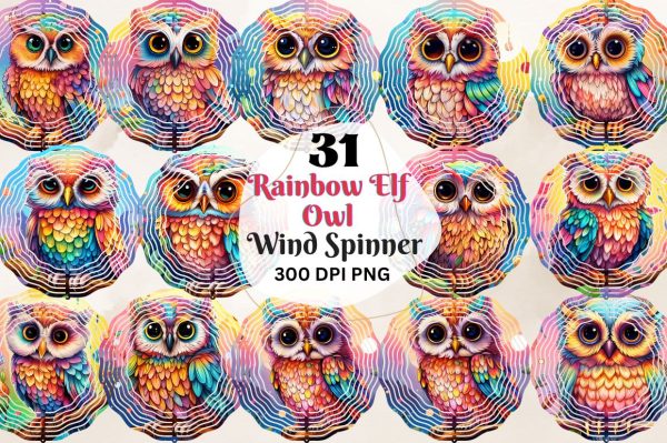 Rainbow Elf Owl Round  Wind Spinner Bundle Sale