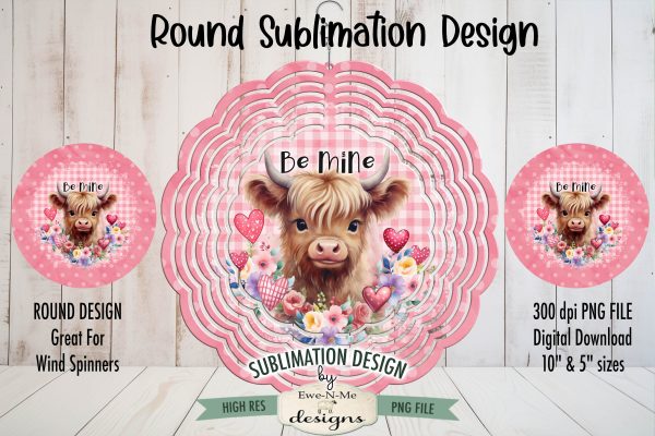 Valentine Highland Cow Wind Spinner Sublimation Design | Round Design For Cheap
