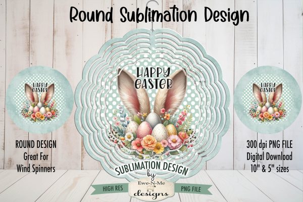 Happy Easter Bunny Ears Wind Spinner Sublimation Design | Round Design Online
