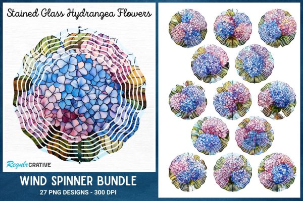 Stained Glass Hydrangea Flowers Wind Spinner Bundle Sale