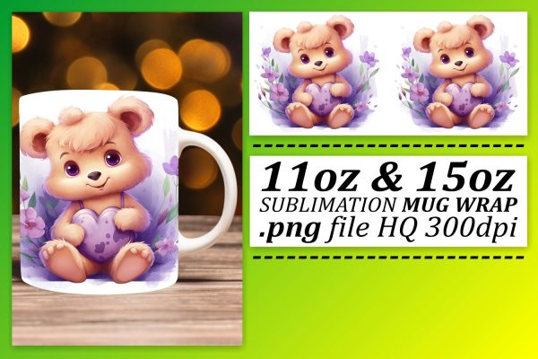 Enchanted Valentines: Watercolor Bear Mug Wrap - 11oz & 15oz Hot on Sale
