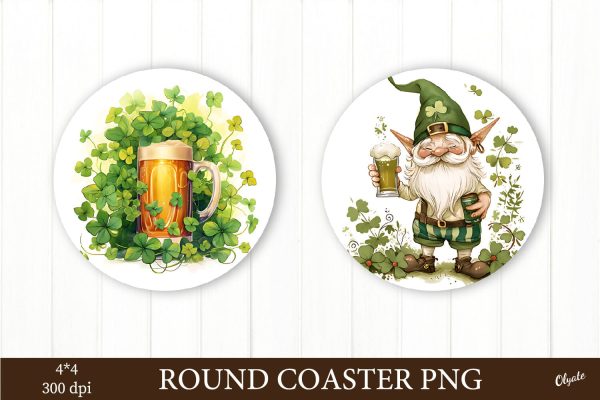 St Patricks Day Round Coaster PNG. Beer, Gnome Sublimation PNG Beer, Gnome Round Coaster Sublimation PNG St Patricks Day PNG Online Sale