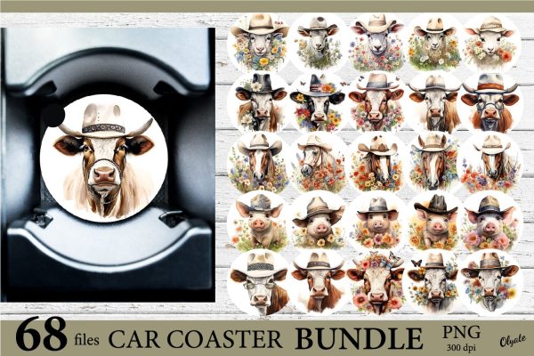Farm Car Coaster Bundle PNG. Farmhouse Sublimation PNG Fashion