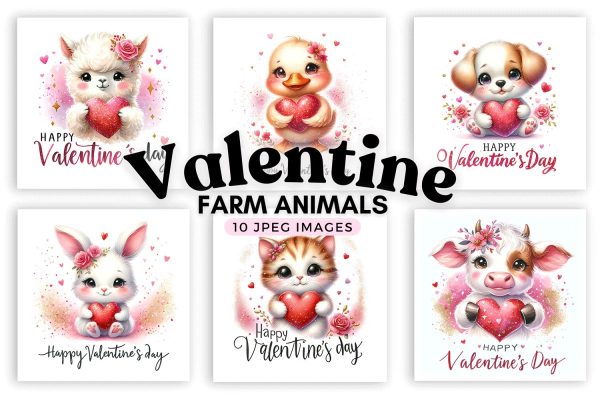 Valentine s Day Farm Animals Digital Art, Cute Animal Love Online now