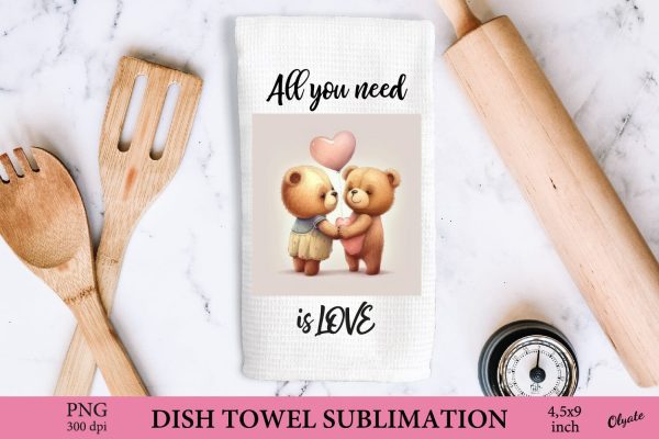 Dish Towel PNG. Couple Teddy PNG. Valentines Day PNG Fashion