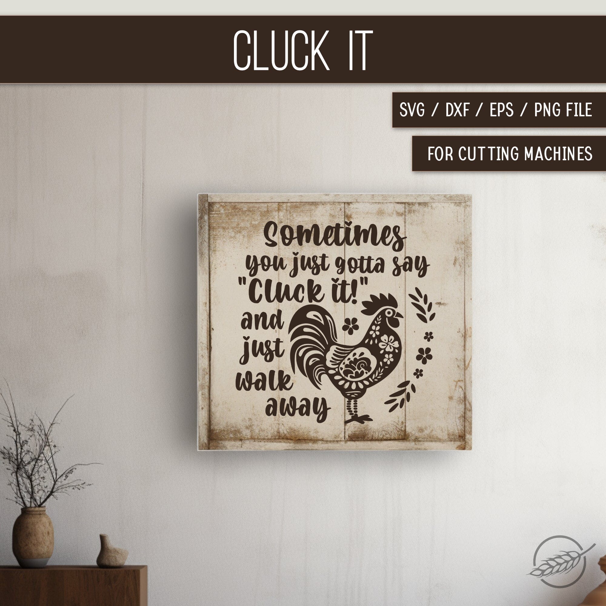 Folk art rooster with funny quote, SVG file on Sale