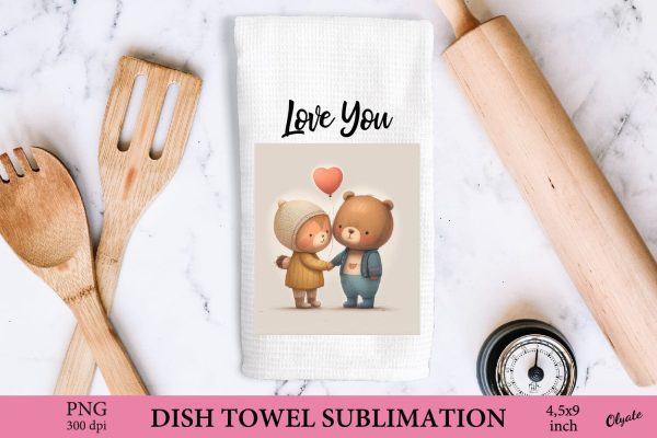 Dish Towel PNG. Teddy in Love PNG. Valentines Day PNG Online Sale