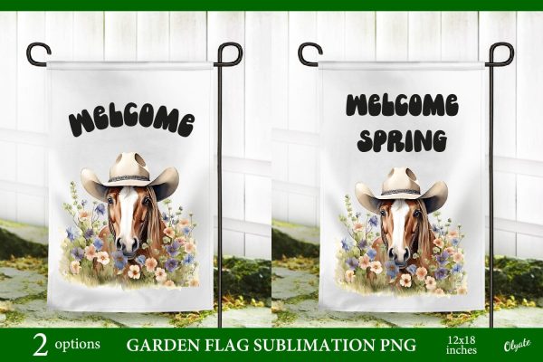 Horse Garden Flag Sublimation PNG.Welcome Garden Flag PNG Discount