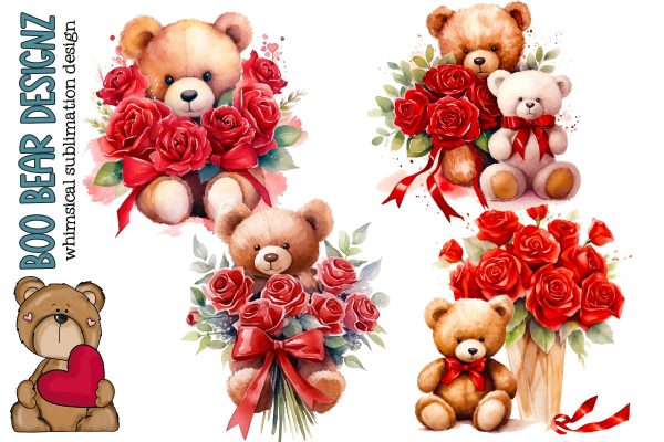 Watercolor Valentine Teddy Bear Clipart Online Sale