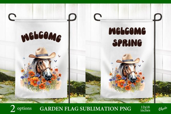 Horse Garden Flag PNG. Welcome Spring Garden Flag Fashion