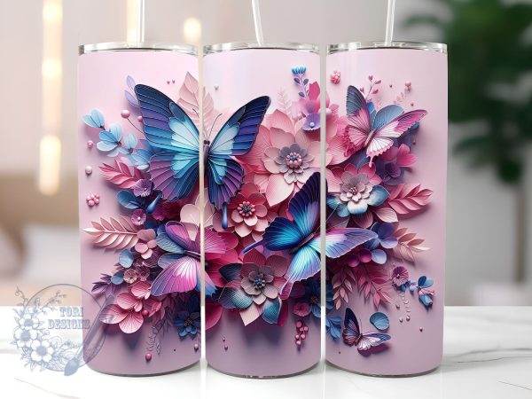 Butterfly Floral 20 oz Skinny Tumbler Sublimation Design, Floral Tumbler Wrap, 20oz Tumbler Wrap, Tumbler Butterflies 20 oz Skinny Tumbler For Sale