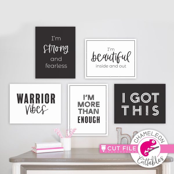 Self love bundle with 5 encouraging quotes svg png dxf Online now