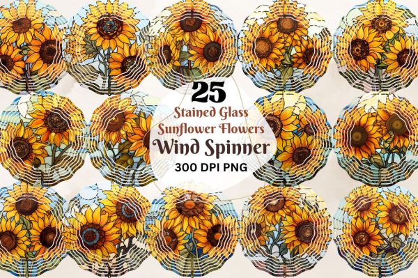 Stained Glass Sunflower Flowers Wind Spinner  Sublimation Bundle Online Hot Sale